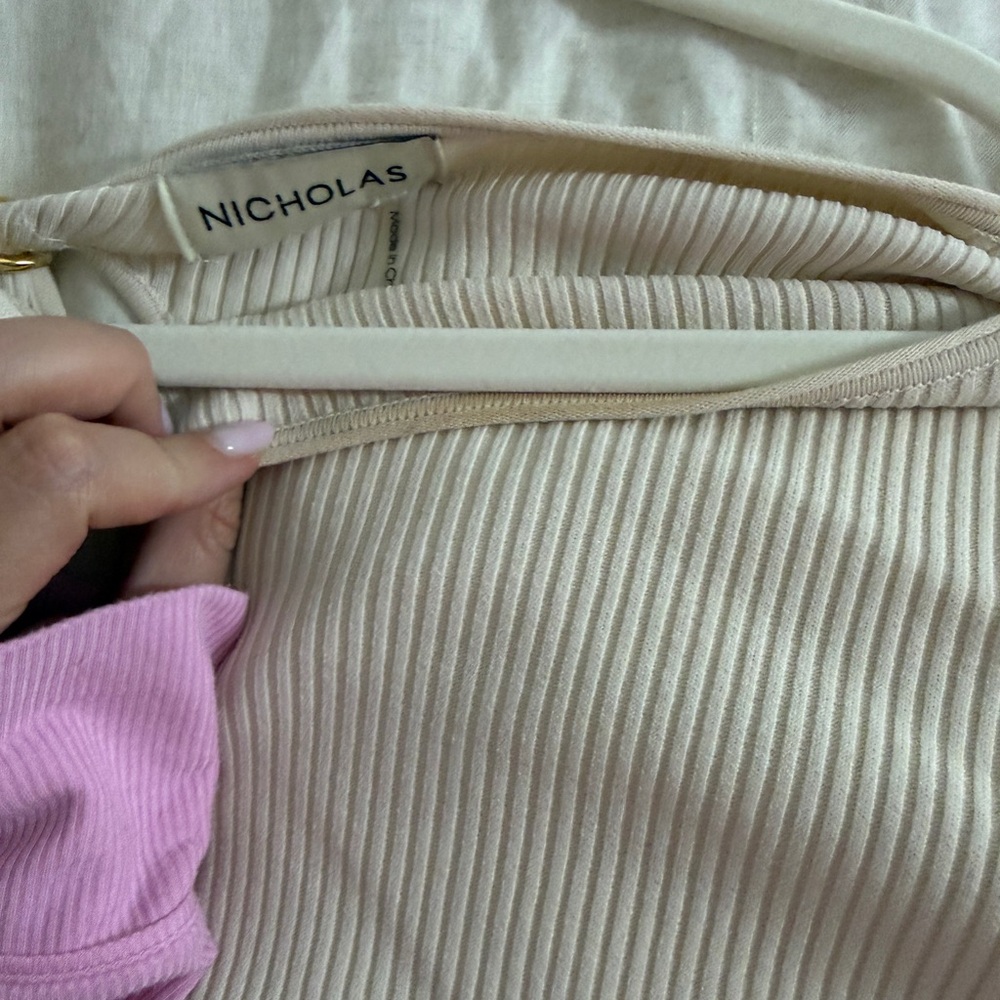 NICHOLAS Beige Ribbed Off-Shoulder top - Picture 2 of 4